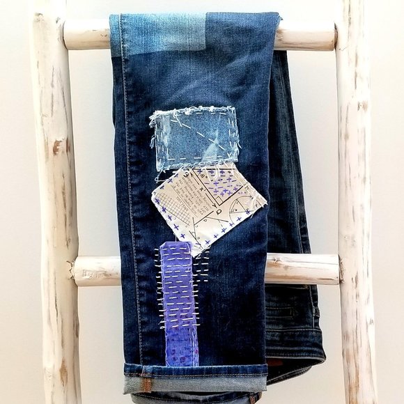 Kut from the Kloth Embroidered Patched Sashiko Catherine Boyfriend Jeans - Picture 4 of 7